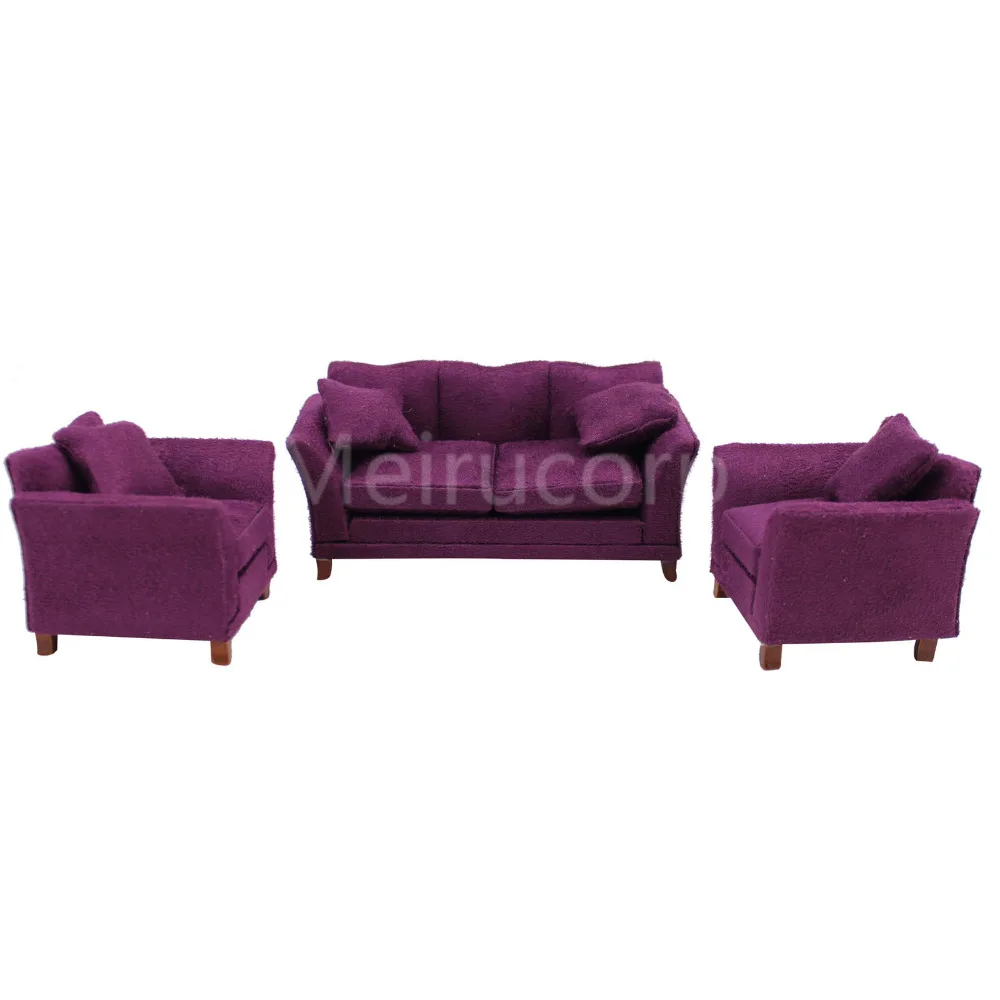 Кукольный 1/12th миниатюрная мебель фиолетовый диван с тканевой обивкой и Набор