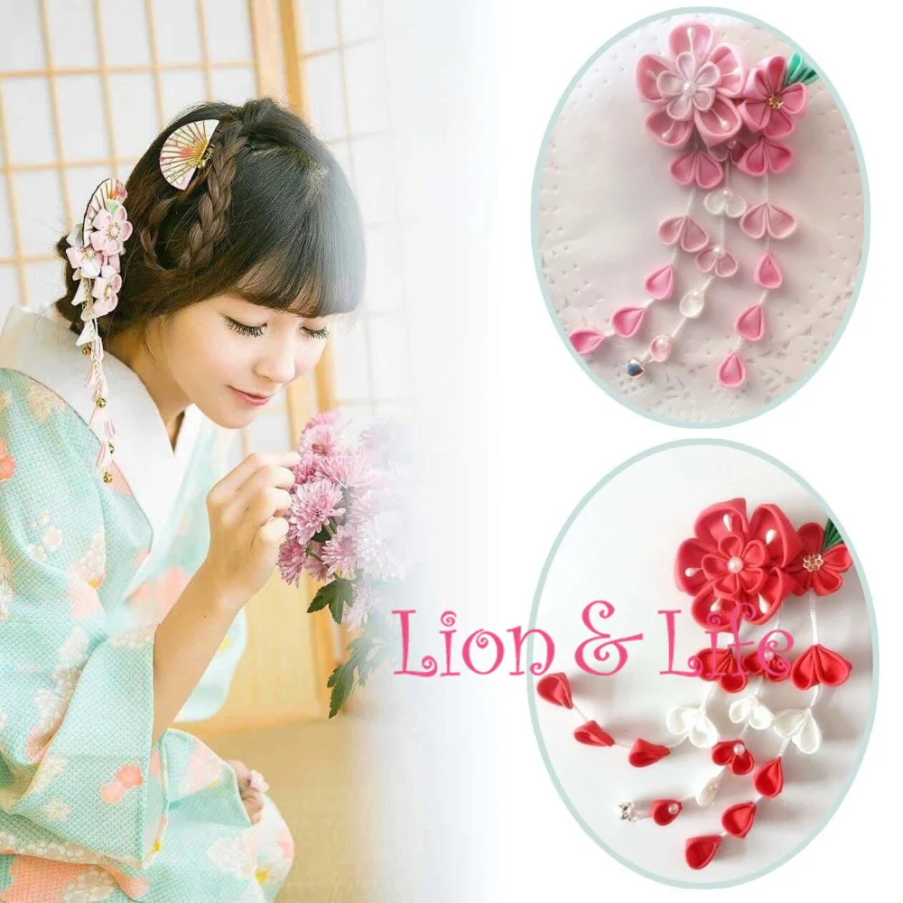 Японский цветочный головной убор сакуры клип Haripin волос кимоно Yukata Ленточки