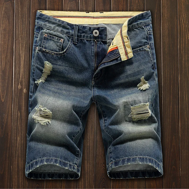 New Summer Mens Jeans Ripped Denim Shorts Fashion Distressed Short Holes Jeans For Male Slim Fit Cotton Washed Blue Size 28-38
New Summer Mens Jeans Ripped Denim Shorts Fashion Distressed Short Holes Jeans For Male Slim Fit Cotton Washed Blue Size 28-38