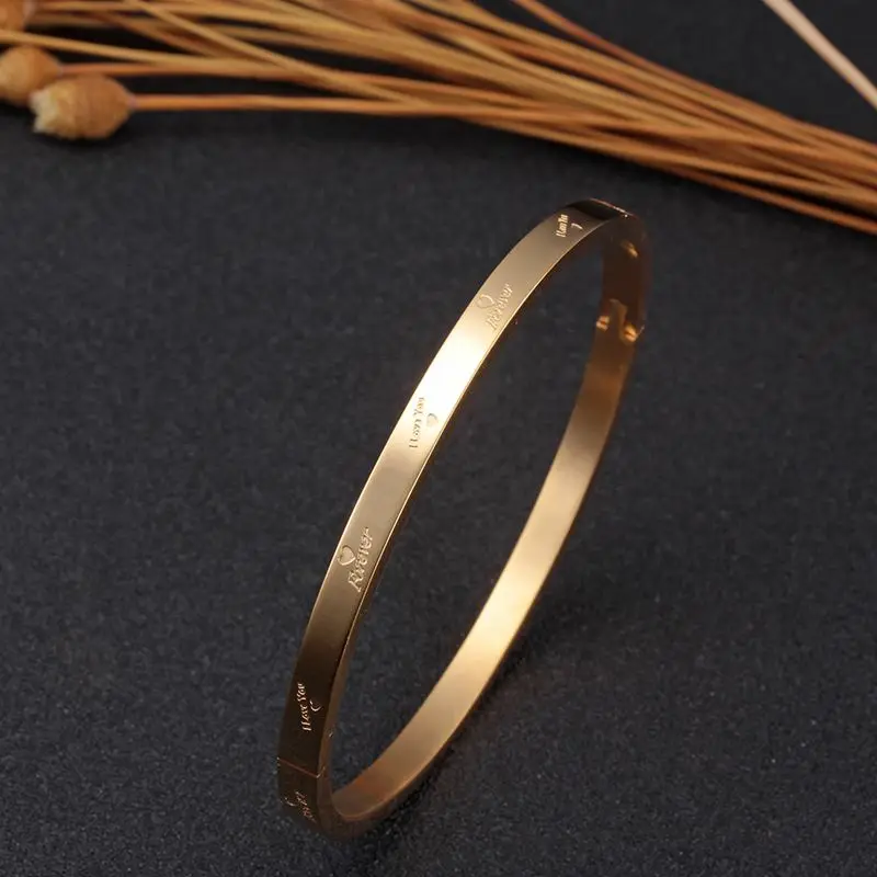 Charm Cuff Bangles Woman Man Stainless Steel Gold Plating Lover Bracelets with Heart Pattens Letter Engrave Simple Jewelry
Charm Cuff Bangles Woman Man Stainless Steel Gold Plating Lover Bracelets with Heart Pattens Letter Engrave Simple Jewelry
