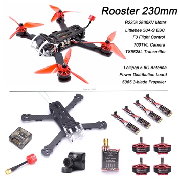 

Rooster 230 225mm Quadcopter Kit R2306 2600kv Motor F3 / F4 Flight Controller Littlebee 30A BLHeli-s ESC 700TVL Camera