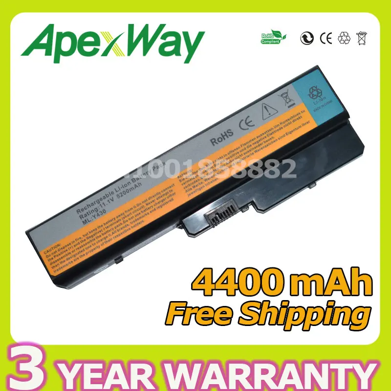 Apexway 4400mAh 6 cell battery for Lenovo L08O6D01 L08S6D01 IdeaPad V430a V450a Y430 Y430a Y430g
Apexway 4400mAh 6 cell battery for Lenovo L08O6D01 L08S6D01 IdeaPad V430a V450a Y430 Y430a Y430g