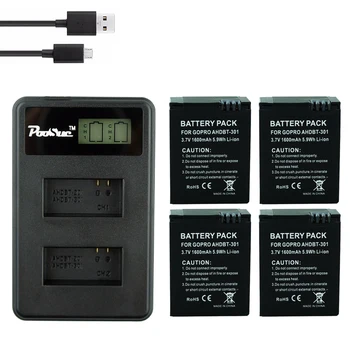 

4Pcs 1600mAh AHDBT-201 AHDBT-301 AHDBT-302 Battery + USB LCD Dual Charger for GoPro Hero 3+ Hero3 Action camera