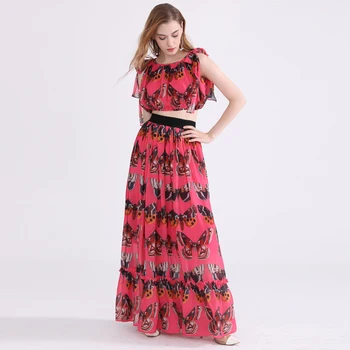 High quality designer fashion suit set Women's sexy Short Top+Vintage Floor-Length skirt butterfly print Bohemian 2 pieces set
High quality designer fashion suit set Women's sexy Short Top+Vintage Floor-Length skirt butterfly print Bohemian 2 pieces set