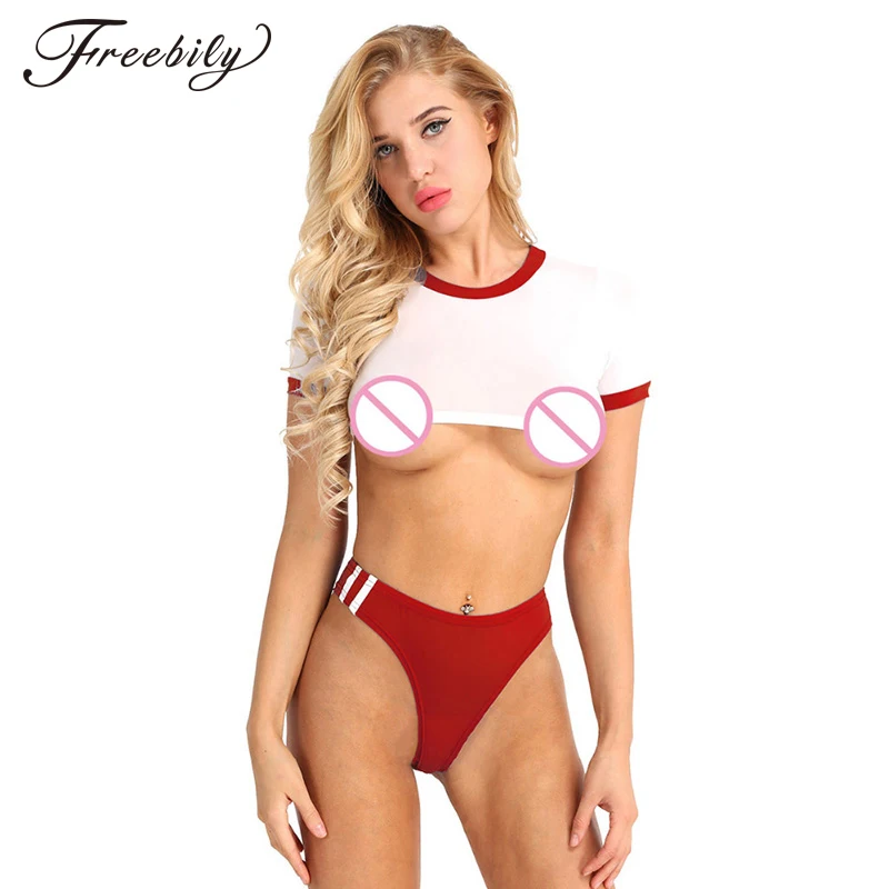 Women School Girl Bodysuit See Through Lingerie Set Short Sleeves Sheer Crop Top with Open Crotch Briefs Costumes Clubwear
Women School Girl Bodysuit See Through Lingerie Set Short Sleeves Sheer Crop Top with Open Crotch Briefs Costumes Clubwear