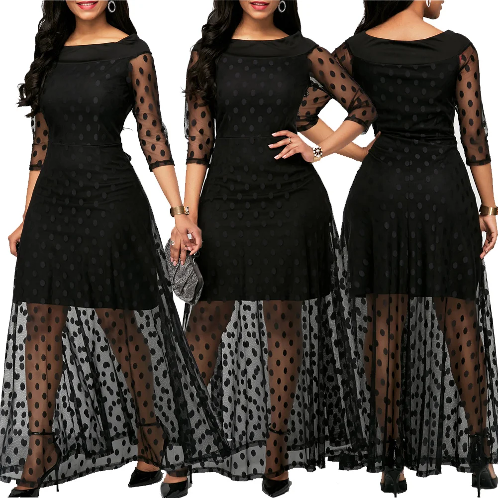 Women Polka Dot Mesh Black Dress 2019 Boho Summer Casual Lace Sexy Shirt Dress Vestidos Vintage Party Dresses Plus Size 
Women Polka Dot Mesh Black Dress 2019 Boho Summer Casual Lace Sexy Shirt Dress Vestidos Vintage Party Dresses Plus Size