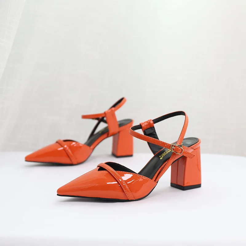 Shoes Woman Patent leather Pointed Toe Sandals summer High Heel Slides buckle pumps chunky heels shoes Black apricot Orange
Shoes Woman Patent leather Pointed Toe Sandals summer High Heel Slides buckle pumps chunky heels shoes Black apricot Orange