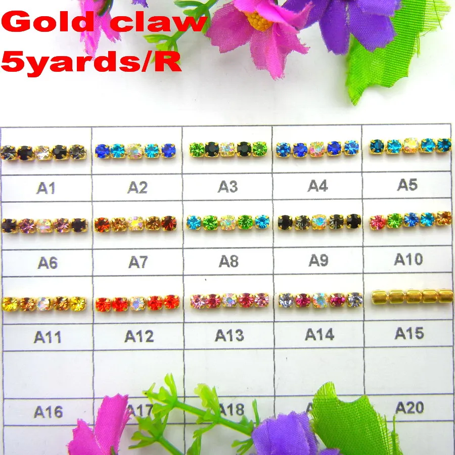 High density 5 yards/Roll Gold claw AB colors mix ss6 2mm SS8 2.5mm SS10 2.8mm SS12 3mm Sew On glue on rhinestone cup chain trim
High density 5 yards/Roll Gold claw AB colors mix ss6 2mm SS8 2.5mm SS10 2.8mm SS12 3mm Sew On glue on rhinestone cup chain trim