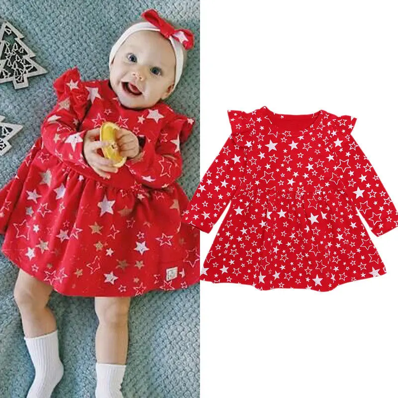 2018 Brand New Christmas Princess Infant Baby Girls Stars Print Dress Long Sleeve Ruffles Knee-Length Dress Autumn Party Clothes
2018 Brand New Christmas Princess Infant Baby Girls Stars Print Dress Long Sleeve Ruffles Knee-Length Dress Autumn Party Clothes