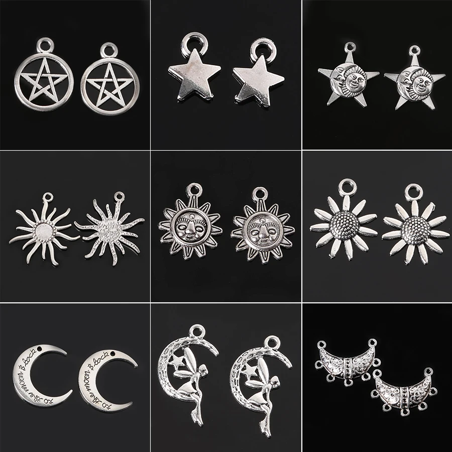 2-15Pcs/Lot Sun Moon Stars Antique Silver Plated 12-51mm Charms Pendant For Women Bracelet Choker Necklace DIY Wholesale Charms
2-15Pcs/Lot Sun Moon Stars Antique Silver Plated 12-51mm Charms Pendant For Women Bracelet Choker Necklace DIY Wholesale Charms