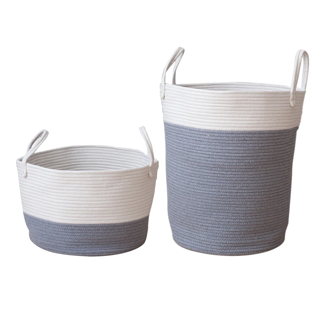 2x Cotton Weaving Storage Basket Rattan Storage Box For Cosmetics Basket Organizer Sundries Laundry Toys Storage Basket