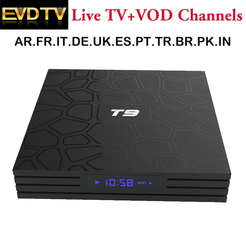 Android 8.1 TV Box T9 RK3328 4G 32G Plus 1 year EVDTV Arabic IPTV Subscription Spanish Italian tv Hot selling in Saudi Arabia
Android 8.1 TV Box T9 RK3328 4G 32G Plus 1 year EVDTV Arabic IPTV Subscription Spanish Italian tv Hot selling in Saudi Arabia