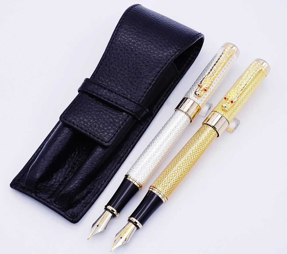 Jinhao 1200 Luxurious Golden & Silver Fountain Pens with Real Leather Pencil Case Bag Washed Cowhide Pen Case Holder Writing Set
Jinhao 1200 Luxurious Golden & Silver Fountain Pens with Real Leather Pencil Case Bag Washed Cowhide Pen Case Holder Writing Set