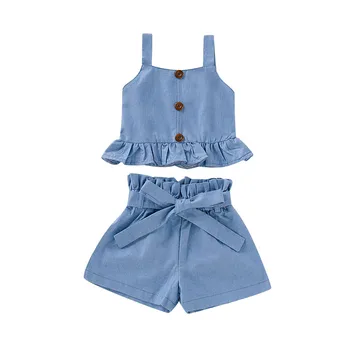 Toddler Baby Kid Girls Ruffle Vest Tops Solid Bow Shorts Outfits Blue Sets 2Piece Child Clothes Outfits 1-4 Years birthday Suit
Toddler Baby Kid Girls Ruffle Vest Tops Solid Bow Shorts Outfits Blue Sets 2Piece Child Clothes Outfits 1-4 Years birthday Suit