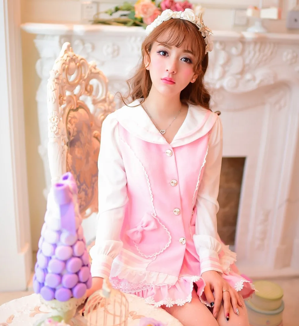Princess sweet lolita coat Candy rain Spring College style pink Cute Sailor collar patchwork chiffon coat W18
Princess sweet lolita coat Candy rain Spring College style pink Cute Sailor collar patchwork chiffon coat W18
