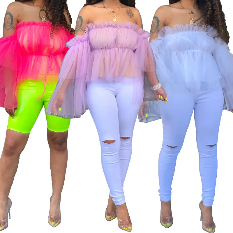 2019 Brand New Women Fashion Blouse Slash Neck Off Shoulder Flare Sleeve Mesh Shirt Fluorescent Color Summer Tops Blusa Chemise
2019 Brand New Women Fashion Blouse Slash Neck Off Shoulder Flare Sleeve Mesh Shirt Fluorescent Color Summer Tops Blusa Chemise