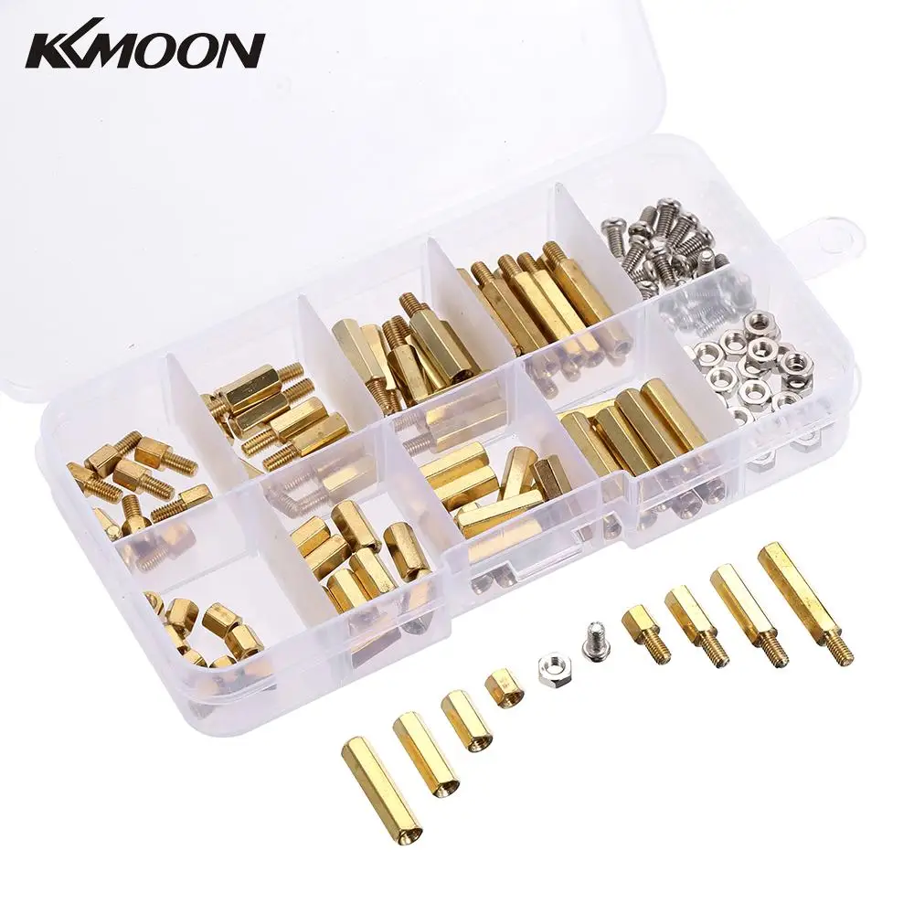 120 piezas separador hexagonal de lat/ón macho-hembra separador hexagonal hembra roscado espaciador y tuercas de tornillo de acero inoxidable caja surtida M4 kit de fijaci/ón para PCB con estuche de pl/á
