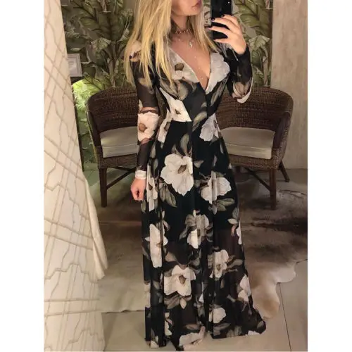Womens Floral Dress Long Sleeve Winter Casual Party Dresses Flower Shirt Dress Ladies Deep V Neck Long Maxi Dress
Womens Floral Dress Long Sleeve Winter Casual Party Dresses Flower Shirt Dress Ladies Deep V Neck Long Maxi Dress