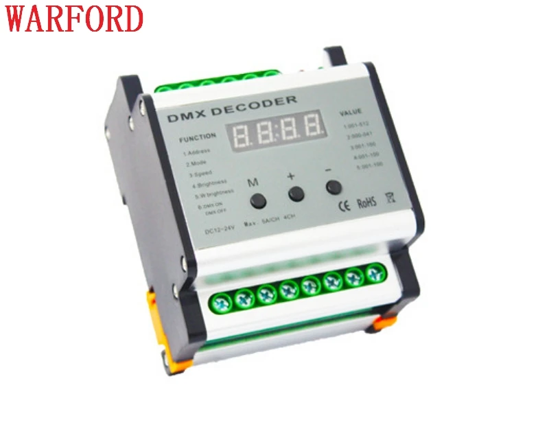 DMX701 DC12V - 24V DMX Rail 4CH Decoder DMX512 4 channels LED Controller Dimmer Output 5A/CH MAX 480W Output Power
DMX701 DC12V - 24V DMX Rail 4CH Decoder DMX512 4 channels LED Controller Dimmer Output 5A/CH MAX 480W Output Power
