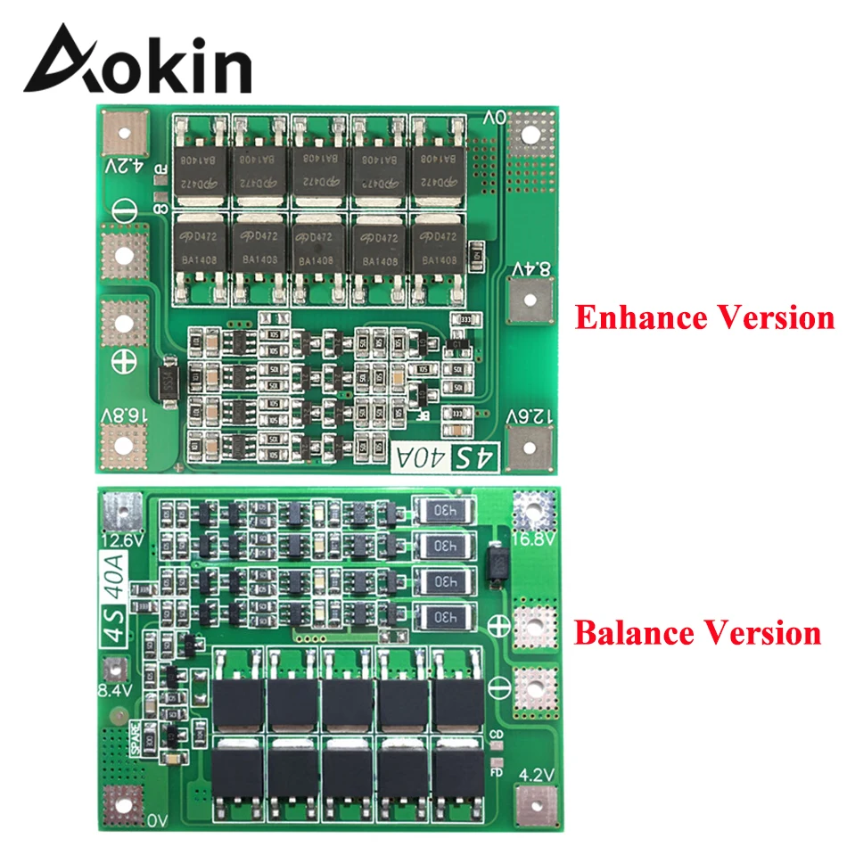 Aokin 4S 40A Protection Board Li-ion Lithium Battery 18650 Charger pcb bms Prote For Drill Motor 14.8V 16.8V Enhance/Balance
Aokin 4S 40A Protection Board Li-ion Lithium Battery 18650 Charger pcb bms Prote For Drill Motor 14.8V 16.8V Enhance/Balance