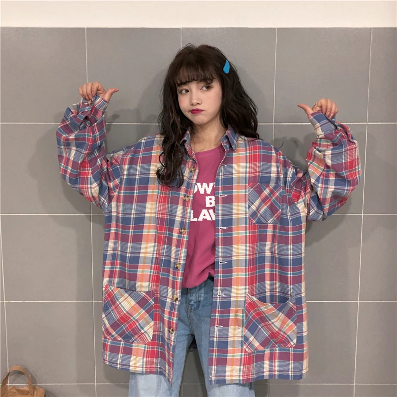 Harajuku Fashion Long Sleeve Women Shirts Mid-Long Plaid Embroidery Girls Shirts Cotton Casual Loose Student Shirts
Harajuku Fashion Long Sleeve Women Shirts Mid-Long Plaid Embroidery Girls Shirts Cotton Casual Loose Student Shirts