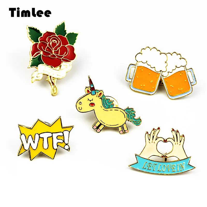 Timlee X223 Cute Animals Unicorn Enamel Pin Love Hand Beer WTF Rose Brooch Pins Button Pins Fashion Jewelry Wholesale
Timlee X223 Cute Animals Unicorn Enamel Pin Love Hand Beer WTF Rose Brooch Pins Button Pins Fashion Jewelry Wholesale