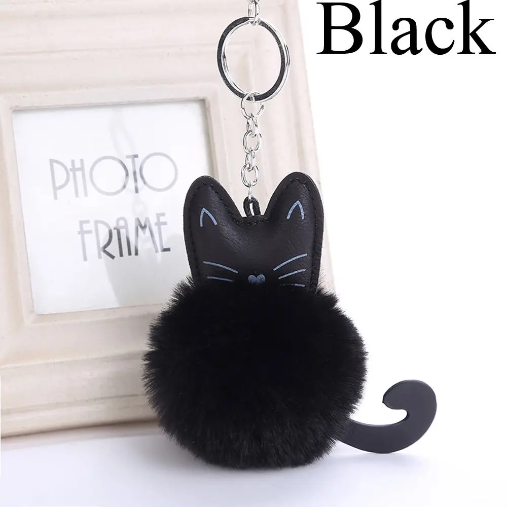 Fashion Luxury Leather Keychain, Cute Black Kitty Car Bag Accessories.