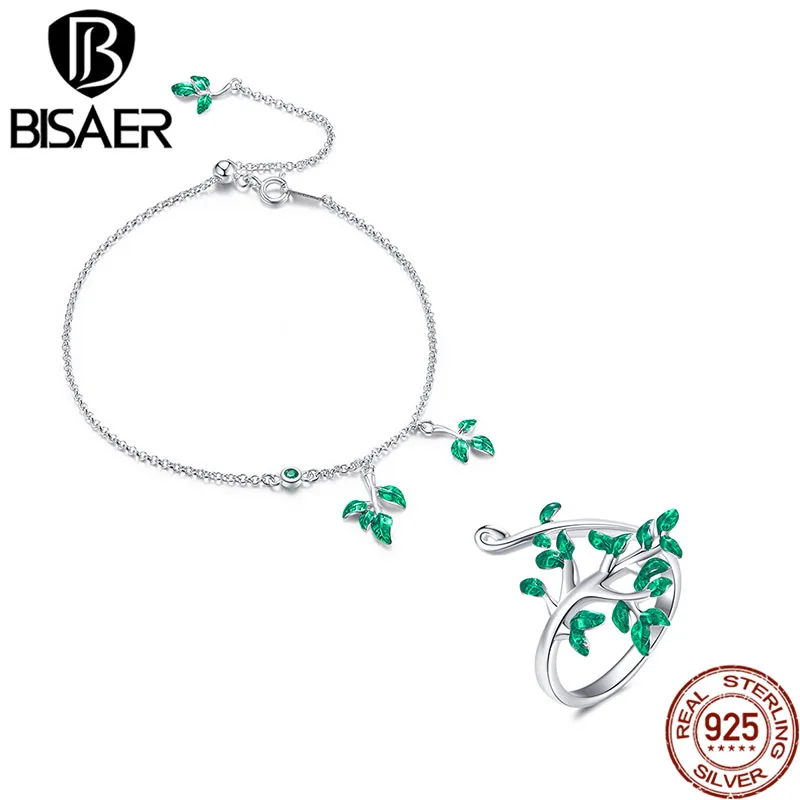 BISAER 100% 925 Sterling Silver Clear CZ Green Leaf Ring and Necklace Jewelry Sets For Women Fine Jewelry GUS126
BISAER 100% 925 Sterling Silver Clear CZ Green Leaf Ring and Necklace Jewelry Sets For Women Fine Jewelry GUS126
