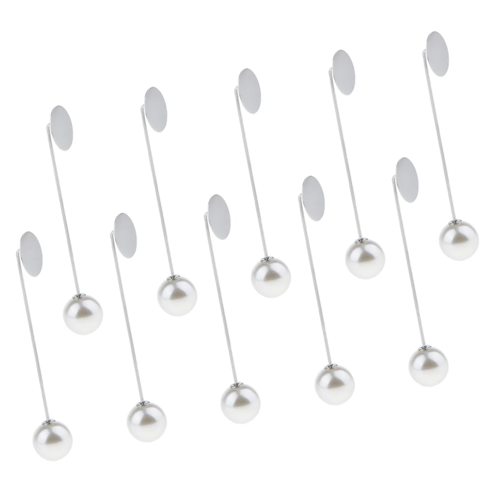 10 Piece Bulk Blank Tray Pad Long Stick Hat Scarf Brooch with Faux Pearl End Ball DIY Boutonniere Pin
