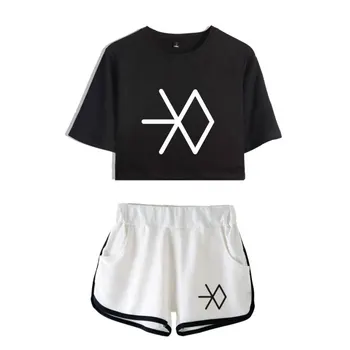 EXO Summer Cool Two Piece Sets For Women T-shirts EXO Kpop Fashion Print Cotton Suit Casual Sexy Crop Tops&Shorts Sets 
EXO Summer Cool Two Piece Sets For Women T-shirts EXO Kpop Fashion Print Cotton Suit Casual Sexy Crop Tops&Shorts Sets