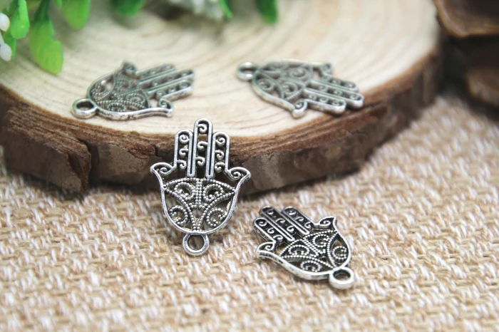 

30pcs Small Hamsa Hand Charms Hamsa Hand Pendants Antiqued Silver Tone Double Sided 15 x 18mm