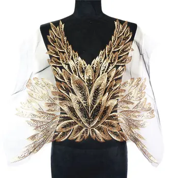 57CM Gold Sequins Feather Leaves Black Mesh Lace Trims Sew On Patches Embroidery For Wedding Appliques Decoration DIY
57CM Gold Sequins Feather Leaves Black Mesh Lace Trims Sew On Patches Embroidery For Wedding Appliques Decoration DIY