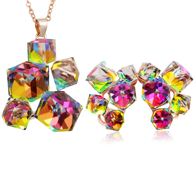 Geometric Crystal Jewelry Sets Necklaces & Pendants Stud Earrings*