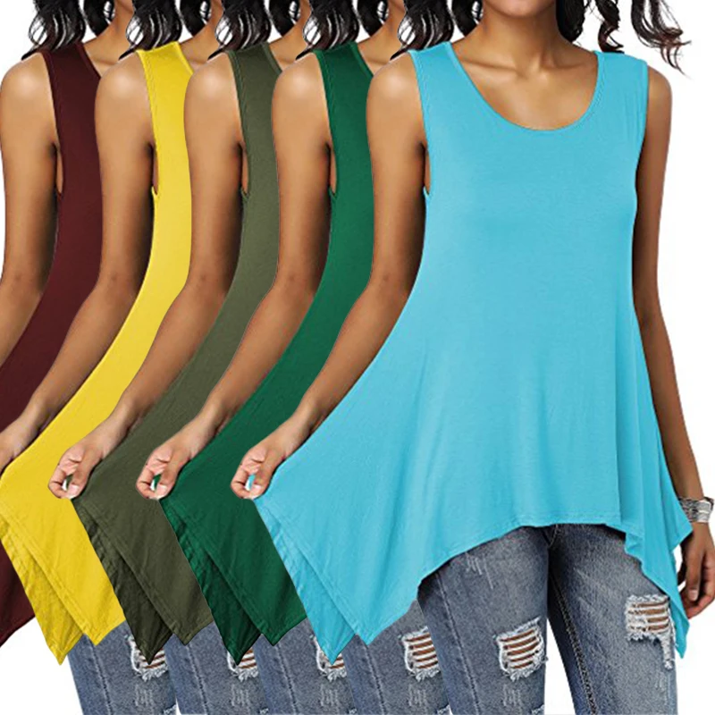 Summer Womens Sleeveless Solid Vest Irregular Casual Holiday Blouse Tops T-shirt