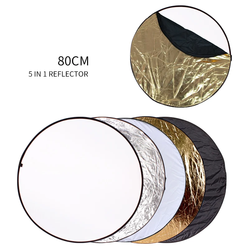 78CM 31" 5 in 1 Reflector Fotografia Round Flash Photo Studio collapsible light reflector Gold Silver Black White Translucent
78CM 31" 5 in 1 Reflector Fotografia Round Flash Photo Studio collapsible light reflector Gold Silver Black White Translucent