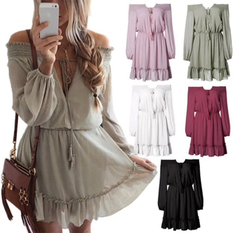 Waist dress 2019 spring and summer new product word shoulder waist lantern sleeves chiffon temperament casual dress female
Waist dress 2019 spring and summer new product word shoulder waist lantern sleeves chiffon temperament casual dress female
