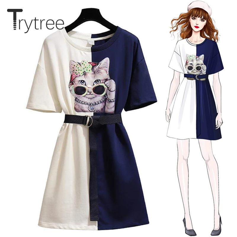 Trytree 2019 Summer Women Dress Casual Sequined Print Cat O-Neck Mini T shirt dresses Cotton Polyester Belt Loose Straight Dress
Trytree 2019 Summer Women Dress Casual Sequined Print Cat O-Neck Mini T shirt dresses Cotton Polyester Belt Loose Straight Dress