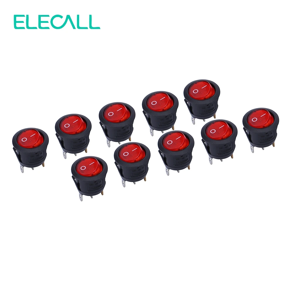 

ELECALL 6A250V 10A125V KCD1-105N Red light Button Rocker Switch 3 Pin Rocker Power Switch Round Rocker Switch 10pcs/lot