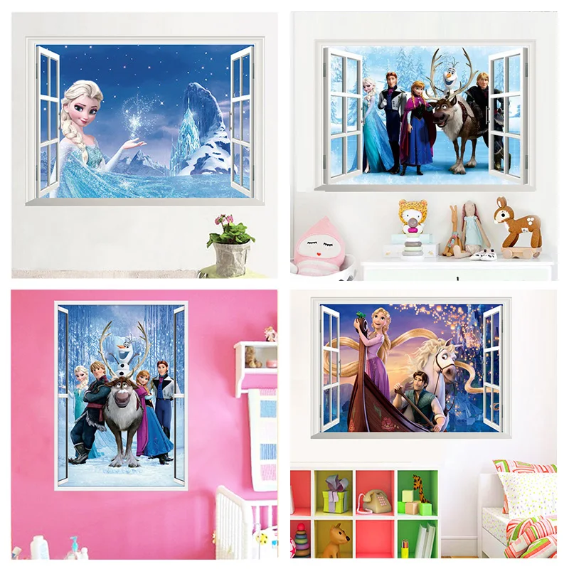 Frozen Wall Art Mural Stickers 3d Window Elsa Anna Olaf Boys