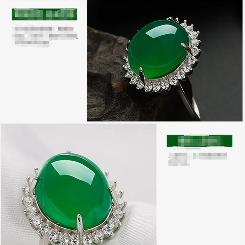 MOROW High Quality Natural Green Chalcedony Jewel Finger Rings Vintage Fashion Jewelry Female Engagement Ring for Birthday Gift (5)