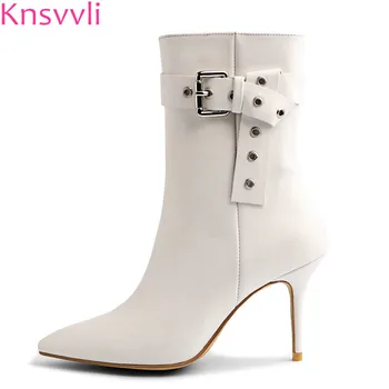Knsvvli new style thin heel women ankle boots belt buckle decoration pointy toe black white high heel shoes woman short boots 
Knsvvli new style thin heel women ankle boots belt buckle decoration pointy toe black white high heel shoes woman short boots