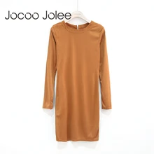 Jocoo Jolee Sexy mujeres delgadas vestido invierno cálido gamuza Mini vestido ropa mujeres cuello redondo Vintage imperio vestido 2017 compras Global(China)