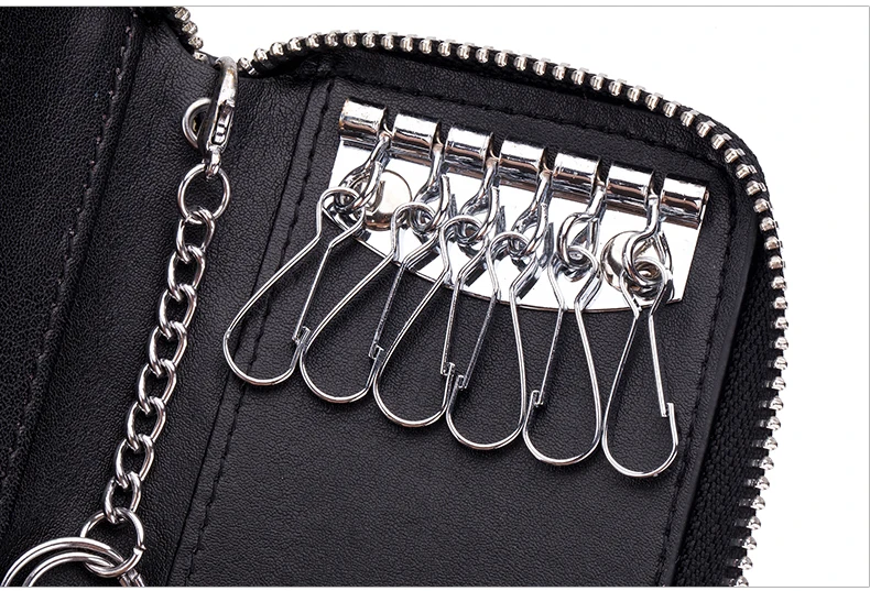 Lomelobo Unisex Split Leather Key Wallet Litchi Pattern Women Multi-Function Coin Purse Men Car Chain Bags Credit ID Card Holder HCL950 Details (08)