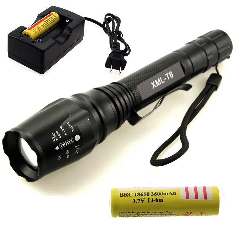 

Adjustable Cree XM-L T6 Flashlight zoom 3800 lumens 18650 rechargeable battery XML T6 Led torch flash light 3800lm charger bike