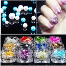 LCJ 1 bouteille coloré coquillage perle ongles strass perles rondes Gel vernis multi-taille manucure 3D Nail Art décorations(China)