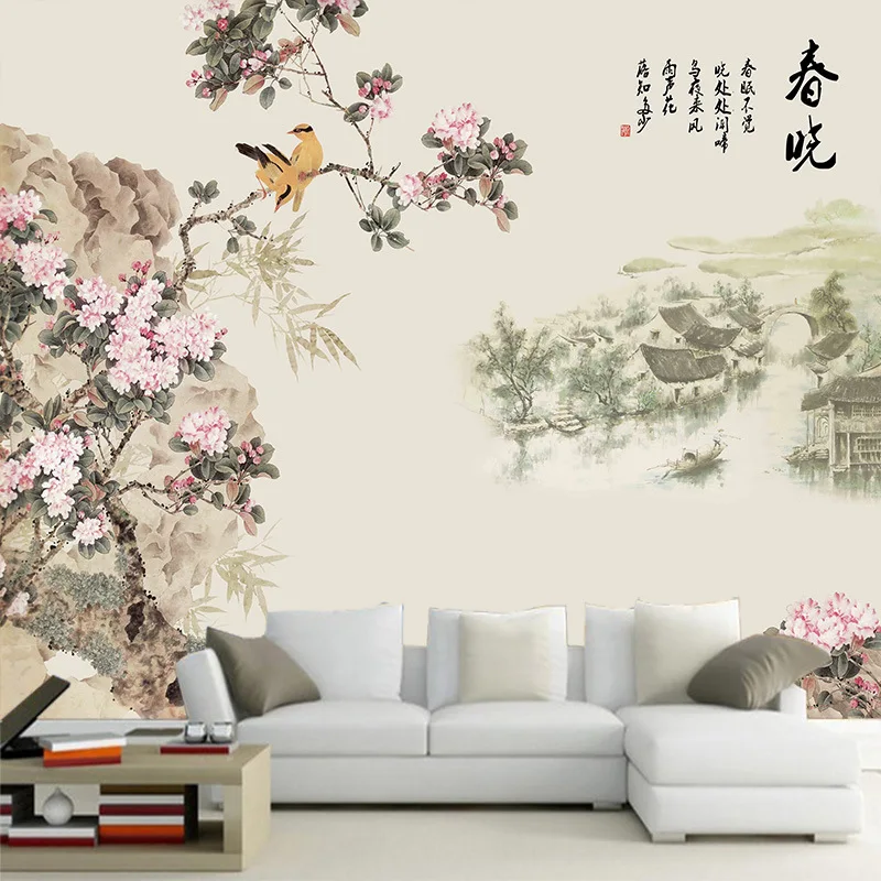 Customized mural large 3D Traditional Chinese painting with flower bird behind TV sofa as background wallpaper in living room
Customized mural large 3D Traditional Chinese painting with flower bird behind TV sofa as background wallpaper in living room