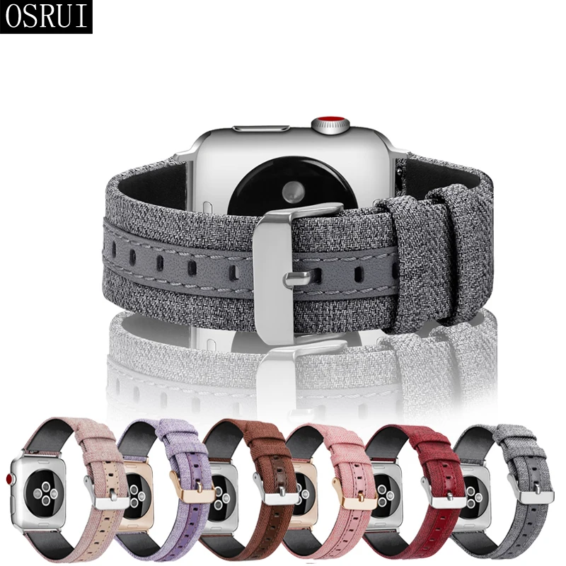 Кожаный ремешок для Apple watch band 44 мм 42 40 38 correa aplle Iwatch 3 2 холст наручный браслет