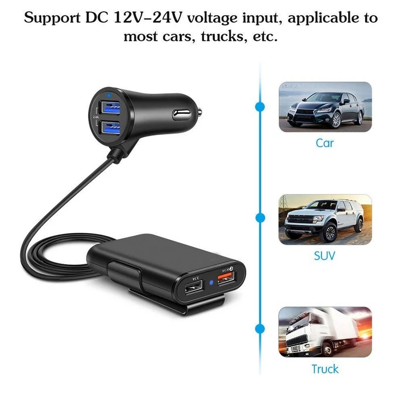 Universal 4 Ports Car Phone Charger Car Charger USB Quick Charging for Auto Car Charger USB Fast Adapter with long Cord Cable
Universal 4 Ports Car Phone Charger Car Charger USB Quick Charging for Auto Car Charger USB Fast Adapter with long Cord Cable