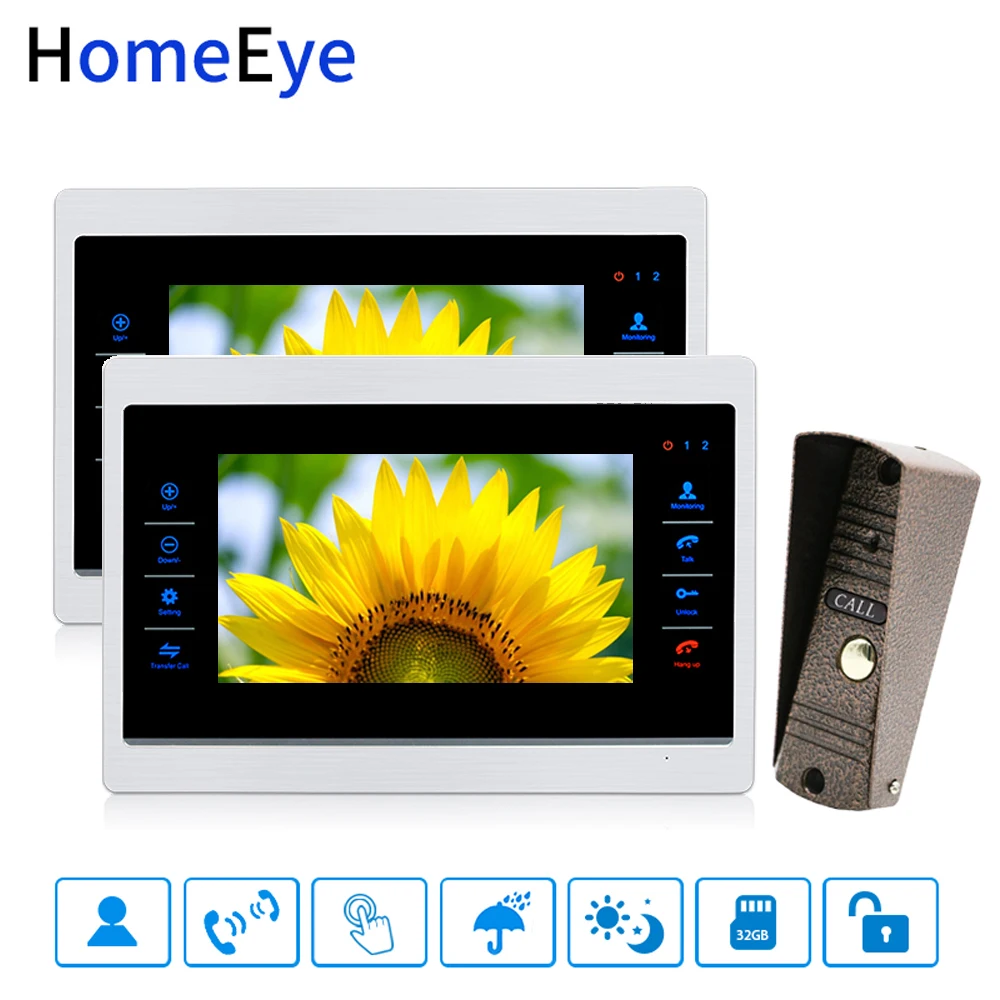 

HomeEye 7'' Video Doorbell Video Intercom Motion Detection Voice Message OSD Menu Touch Button 1-2 Home Security Access System