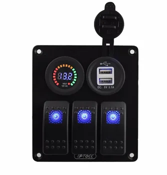 IZTOSS Blue led 3 gang DC12V blue 5 pin switch panel with 12V voltage 3.1A dual USB voltmeter , wiring kits and Decal Sticker La
IZTOSS Blue led 3 gang DC12V blue 5 pin switch panel with 12V voltage 3.1A dual USB voltmeter , wiring kits and Decal Sticker La